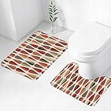 2-teiliges Badteppich-Set, Badematte-Set & U-förmiger Toilettenteppich,Geometrisches rundes wiederholtes symmetrisches Design im Stil der sechziger und siebziger Bedruckte rutschfeste Duschvorleger.