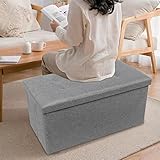TOUCH-RICH Faltbarer Sitzhocker mit gepolstertem Sitz, Leinenstoff, Fußstütze, Memory-Schaum, 76,2 x 38,1 x 38,1 cm