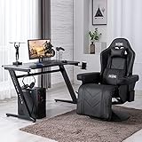 SMAX Gaming Recliner Chair Higher Back Racing Style Ergonomic Swivel PU Leather Gaming Chair Recliner with Adjustable Backrest and Footrest Cup Holder Side Pouch Gamer Chairs for Adults Black