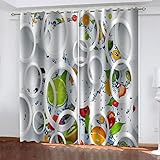 Vorhang Blickdicht 2Er Set 160X150cm 100% Verdunklungsvorhänge Mit Ösen Kälteschutz & Hitzeschutz, 3D Geometrisches Fruchtdruckmuster Gardinen Kinderzimmer Junge Mädchen Schlafzimmer Fensterdekoratio
