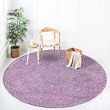 payé Teppich Rund Hochflor Shaggy - 80x80cm - Pastell Lila Einfarbig Uni Flauschig Modern Boho Wohnzimmer Schlafzimmer Deko Teppiche Weich Schlafzimmer