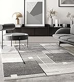 the carpet Pearl Moderner Dichter Kurzflor Wohnzimmer Schlafzimmer Teppich, Konturenschnitt, Geometrische Muster, Kariert, Grau, 160 x 220 cm