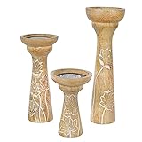 Lotus Vine Kerzenhalter für Stumpenkerzen (weißgekalkt, 3er Set) – Mangoholz Kerzenhalter Set – Holz Kerzenhalter Säulen für Tischdekoration – Moderner Kerzenständer – 15,2 cm, 22,9 cm, 30,5 cm