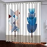 SATUSA Verdunkelungsvorhänge 3D Einfache Blaue Bäume Muster Ösen Vorhang 2Er Set 140X160Cm Verdunkelungsvorhang Blickdicht Fenstergardinen Kinderzimmer Schlafzimmer Wohnzimmer Thermovorhang