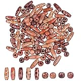 Jinlaili 100 Stück Bedruckte Holzperlen, Bunte Makramee Perlen, Holzperlen zum Basteln, Holzperlen mit Großes Loch, Gemalt Bastelperlen, Holzperlen für Armbänder Halskette Handwerk Haarschmuck