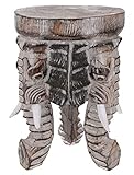 GURU SHOP Blumenhocker, Dreibeiniger Beistelltisch, Dekoobjekt Elefanten Kopf - Dunkel 30 cm, Beige, Dekoobjekte