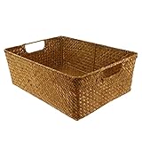 DOITOOL Geflochtener Aufbewahrungskorb Seegras Korb Eckig 40x29x13cm Rechteckiger Korb Geflochten Multifunktional Desktop Organizer Küche Bad Zimmer Bücher Spielzeug Schmuck Aufbewahrung