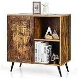 COSTWAY Vintage Sideboard mit 5 Fächern, Kommode mit 2 verstellbarem Regalen & Tür, Multifunktionaler Aufbewahrungsschrank Holz, Kippschutz, 76 x 40 x 78 cm, Bücherregal Vintagebraun