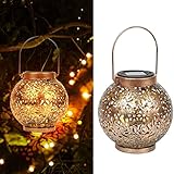 2 Pack Solarlaterne für Außen, Ikodm Metall Solarlampen Solar laterne Warmweiß, IP55 Wasserdicht Hängend Garten Deko Solarleuchten Gartenfür Weihnachten Halloween Veranda Rasen Hof