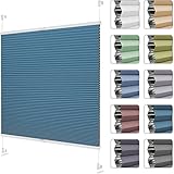 BelleMax Wabenplissee ohne Bohren verdunkelung Thermo plissee klemmfix, Blau-weiß 40x120cm 100% Blickdicht verdunklungsplissee, Schallschutz Sonnenschutz Doppelplissee für Fenster Tür