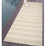 carpet city Outdoor Teppich Terrasse Wetterfest - 80x250 cm Läufer - Balkonteppich Beige - Streifen Muster - In-& Outdoor Teppiche für Veranda, Garten, Küche, Bad oder Wohnzimmer