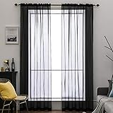 MIULEE 2er Set Voile Vorhang Transparente Gardine aus Voile Polyester Stangendurchzug Transparent Wohnzimmer Luftig Dekoschal für Schlafzimmer Schwarz 55' Wx88 L, Rod Pocket