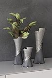 GILDE Moderne Vase Keramikvase Tischvase Dekovase Vase grau silber mit Relifierung, 9x12x30 cm