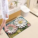 Badezimmerteppich Blume Badematte rutschfest,Weiche Badteppich,Badvorleger Duschvorleger,Teppich Badezimmer Waschbar,Bad Teppich Flauschig 50×80cm