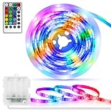 Battery Operated LED Strip Lights, 2 m 60 LED RGB 5050 TV Backlight with IR Remote Control, Waterproof Outdoor Light Strips for Bedroom at Home