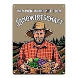 Wer Bier trinkt hilft der Landwirtschaft Metallschild XXL in 28x38 cm ein nostalgisches Blechschild für die Hausbar Retro Bauer dekorativ