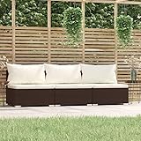 MOONAIRY 3-Sitzer-Sofa mit Kissen, Palettensofa, Palettenmöbel Set, Gartensofa, Outdoor Sofa, Gartenmöbel Lounge, Gartencouch, Braun Poly Rattan
