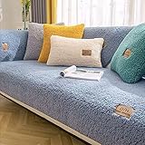 Couch-husse Sofa überzüge Schlafzimmer,Dickes Plüsch Sofa Sofakissen,1/2/3/4 Sitzer Sofabezüge für Katzen Hunde,Herbst Winter Lamm Kaschmir Sofa Sparschild-Hellblau_90 * 160 cm