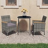 JUNZAI 3-TLG. Bistro-Set, Balkonmöbel, Balkon Möbel, Balkon Sitzgruppe, Gartenmöbel, Sitzecke Garten, Balkonset, Terrassen Möbel, Poly Rattan und Hartglas Grau