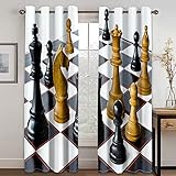 IZREEL Thermovorhänge Wohnzimmer Modern Blickdicht 166X200cm (HxB) 3D Kreatives Schach Muster Blickdicht Ösenschal 2Er Set Verdunkelungsvorhang Vorhänge Lärmminderung Gardinen Fensterdekoration