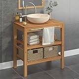 LAPOOH Waschtisch Massivholz Teak mit Waschbecken Marmor Creme, Waschbeckenunterschrank, Badezimmerschrank, Badezimmermöbel, Badschrank, Badezimmer Unterschrank, Badezimmer Möbel 3058176