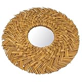 Weikeya Wanddekor-Spiegel, HD-Bild, Heller Hängender Wandspiegel aus Strohgeflecht, Dekorativ, Vintage, Langlebig, für Schlafzimmer und Badezimmer (Gold)