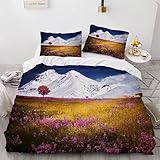 DUCATS Hypoallergene Bettwäsche 240x220 cm Mikrofaser weißer Berg 3D Druck Bettbezüge Kinderbettwäsche Set für Allergiker geeignet 2er Kissenbezug 80x80 cm mit Reißverschluss Pflegeleicht