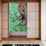 DANLIM Niedliche Oktopus-Verdunkelungsvorhänge, Set mit zwei Paneelen, 86,4 x 142,2 cm, Ösen, Wohnzimmer, wärmeisoliert