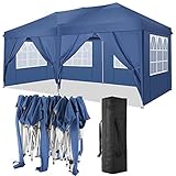 TOOLUCK Pavillon 3x6 Faltpavillon Wasserdicht Stabil Popup Pavillon Anti-UV Gartenpavillon mit 6 Seitenteilen, Blau