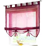 Transparent Schlaufenrollo Vorhänge Kurze Sonnenschutzvorhänge for die Küche, Bandvorhänge aus Tüll for Wohnzimmer, Schlafzimmer, Küche, Balkon, Fenster, Heimdekoration (Color : Wine, Size : W80cm-L