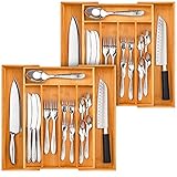 Greenual Besteck-Organizer, 2-teilig, 38,1 cm, Besteckablage für Schublade, erweiterbar, Besteck-Organizer für Küche, Bambusholz