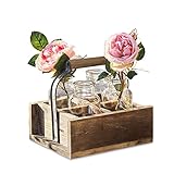 LOBERON® Vase 4er Set mit Korb Reverie, wiederaufbereitetes Tannenholz, H/B/T ca. 23/26 / 22 cm, Deko, Pflanzen, braun/klar