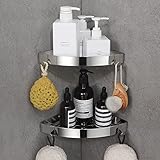 DUFU Duschregal Eckregal, Duschablage Ohne Bohren Badregal Edelstahl SUS304 Duschkorb Selbstklebend, Ecke Badezimmer Organizer Shampoo Halterung mit 4 Haken für Dusche (Silver-2 Stück)