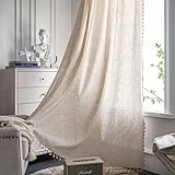 Mesnt Curtains for Bedroom Sheer, Polyester Beige Semi Transparent Curtain with Tassels for Living Room, Kitchen Room, Beige (Hook), 59W x 94H inch