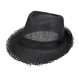 JK Home Raw Edge Fedora Strohhut Roll Up kurze Krempe Trilby Panama Strandkappe UPF 50+ Herren/Damen Sommer Klassischer Urlaub Reisen Hut Schwarz