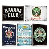 ZDFDC 5er Blechschilder Set Retro Bar 20x30cm - Vintage Metallschilder - Bar Schild Wand-Deko - Geschenk-Idee für Theken Partykeller Club Pub (SET A)