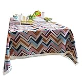 Rechteckige Tischdecke,Dicke Geometrisch Gestreifte Tischdecke Mit Quaste,Staubdicht Anti-Knitter-Tischdecken Für Wohnzimmer, Küche, Party, Bankett, Picknick-Mehrfarbig-140x260cm(55x102)