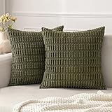 MIULEE 2er Set 60x60 cm Kordsamt Kissenbezüge Moderne Kissenhüllen Dekorative Sofakissen Dekokissen Weicher Zierkissenbezug für Wohnzimmer Sofa Schlafzimmer Boho Dekor Olivgrün
