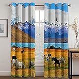 IZREEL Blickdichte Gardinen 2Er Set 3D Mode Prärielandschaft Muster Verdunkelungsvorhang Mit Ösen Modern Thermovorhänge 220X264cm(HxB) Für Schlafzimmer Wohnzimmer Kinderzimmer Küche Fensterdekoration