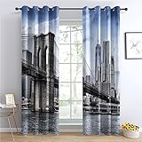 THYUNQ Vorhänge New York Motiv, Vorhang Blickdicht Verdunklungsvorhänge mit Ösen - Gardinen Wohnzimmer Schlafzimmer Fenster, 2er Set Curtains, H 200 x B 140 cm