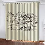 Vorhänge Blickdicht 3D Skizzieren Sie Eine Wüstenlandschaft Druck Verdunklungsvorhänge Kinderzimmer Junge/Mädchen, Ösenvorhang 2Er Set Gardinen Wohnzimmer Schlafzimmer Modern 260X280cm (HxB)