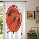 Transparente Gardine aus japanischem Karpfen und roter Sonne, für Wohnzimmer, Schlafzimmer, Küche, Esszimmer, Dekoration, 139 x 213 cm