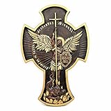 Pevfeciy Erzengel Michael Statue Handgeschnitzte Engel Figur als Wanddeko aus Holz Skulptur Deko und Wandschmuck für Wohnzimmer, Flur und Büro, H-35cm,L