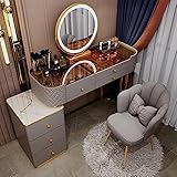 CALMR Schminktisch mit Schubladen, Nachttisch, modischer Schminktisch mit um 360 Grad drehbarem Spiegel und LED-Licht-Schminktisch-Set