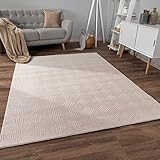 Paco Home Teppich Wohnzimmer Schlafzimmer Kurzflor Skandinavisches Boho Muster Geometrisch Rauten Motiv Einfarbig Weich Modern, Grösse:160x220 cm, Farbe:Beige 3