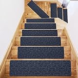 rutschfeste Teppich Stufenmatten Aus Polyester,15-teiliges Set Selbstklebender Treppenläufer-Schutz Für Holzstufen,76 X 20 cm Treppenstufen-Pads(Color:Style 2 Dark Grey)