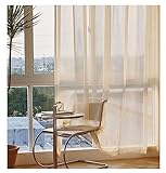 Homxi Küchengardine Transparent 2er Set 2 x 132W x 214H cm,Vorhang Transparente Gardine Khaki Einfarbig Vorhang Fensterhaken