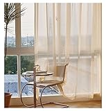 Homxi Küchengardine Transparent 2er Set 2 x 132W x 214H cm,Vorhang Transparente Gardine Khaki Einfarbig Vorhang Fensterhaken