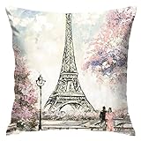 Retro Paris Eiffel-Kissenbezug, 45,7 x 45,7 cm, dekorativer quadratischer Kissenbezug für Couch, Sofa, Heimdekoration