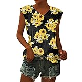 JiJiRuDU T-Shirt Damen Sommer Bluse Damen Elegant ärmellose t-Shirt Crop Tops Shirt Oberteile Frauen Sommer Shirts Top Damen V-Ausschnitte Tshirt Casual Rundhals Klamotten Teenager Mädchen